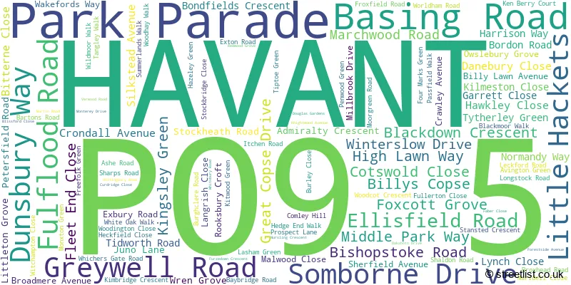 A word cloud for the PO9 5 postcode